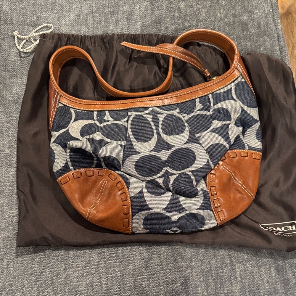 Coach Navy and Tan Shoulder Bag